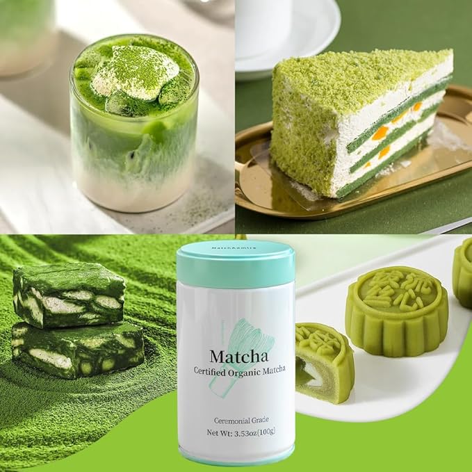 MatchAdmire Ceremonial Grade Matcha Powder, Organic Green Tea Powder, Rich Flavor,100% Vegan with No Fillers, Radiation-Free, 3.53oz Tin