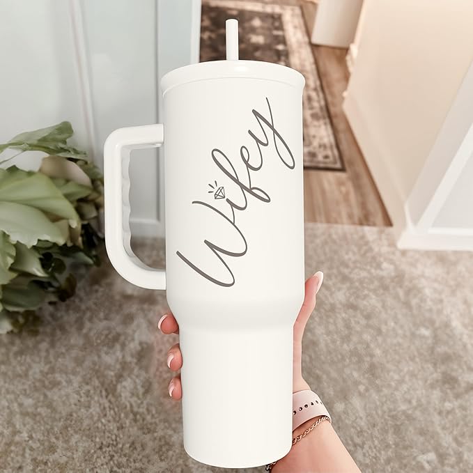 Gift for Wife from Husband – 40oz Insulated Stainless Steel Tumbler with Handle and Straw, Gifts for Anniversary, Birthday, Christmas, Valentine, Coffee Travel Mug