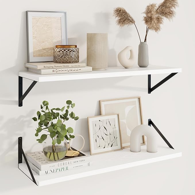 Axeman White Floating Shelves for Wall - 30 Inch Wide x 10 Inch Deep Floating Shelves Set of 2 -White Wide Wall Shelves for Living Room Bathroom Bedroom