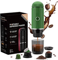 Portable Espresso Machine with 3-4 Min Self-heating, 12V Rechargeable Electric 2-in-1 Coffee Machine Compatible with NS Capsules and Ground Coffee for Car Camping Travelling Office Home , Green
