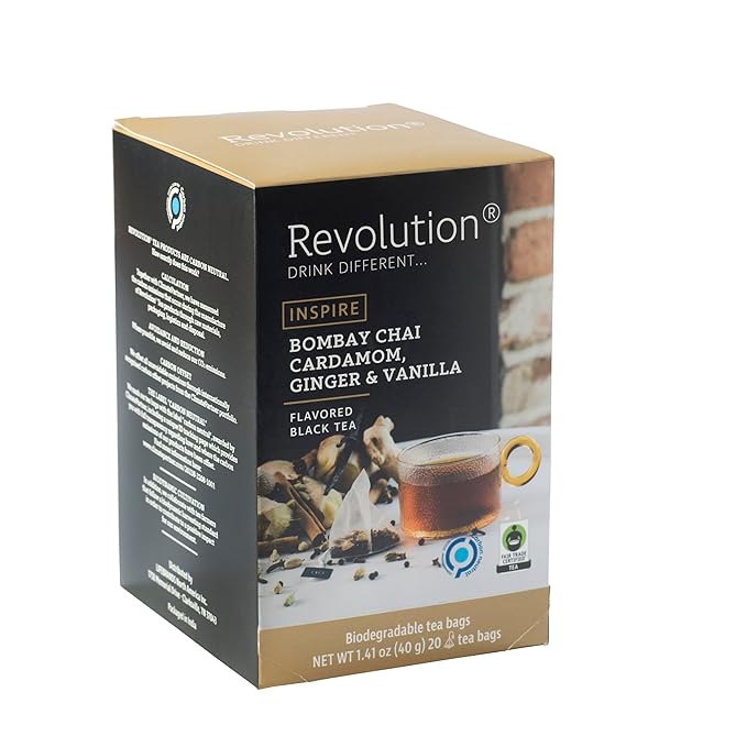 REVOLUTION TEA® Bombay Chai [THE ORIGINAL] – Bombay Chai, Cardamom, Ginger & Vanilla – Premium Full Leaf Tea – Biodegradable Infuser Tea Bags – Flavored Black Tea – 20 Bags