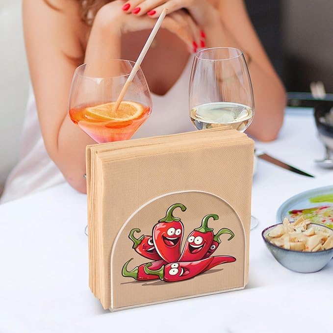 Napkin Holder Acrylic Napkin Holders for Table, Tissue Paper Cocktail Napkin Holder for Kitchen Dinner Napkins Dispenser for Bar Accessories, Cartoon Chili Pepper 2 Pack