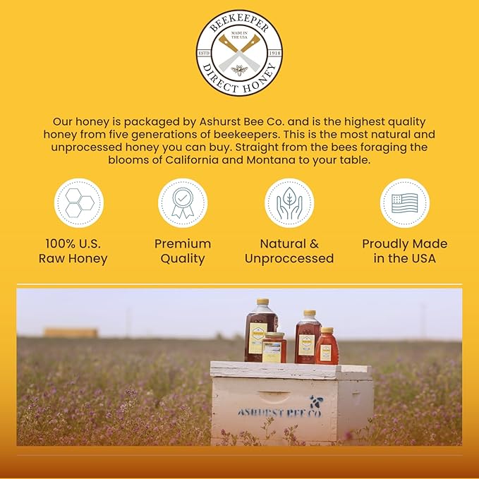 Beekeeper Direct Raw Unfiltered Honey - Real Raw Sweet Clover Honey - All Natural Non-GMO Pure Gourmet Honey - Local Montana Clover Honey (3lbs Squeeze Bottle)