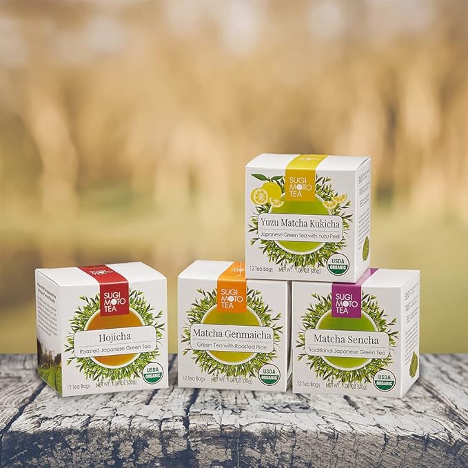 SUGIMOTO TEA Japanese Organic Yuzu Matcha Kukicha Green Tea Bags 12 Count Pack of 1