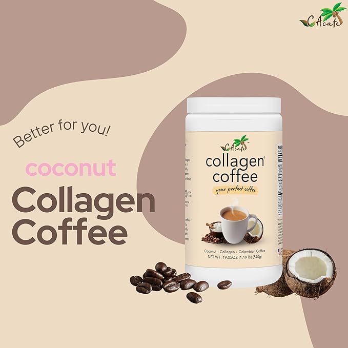 CAcafe Collagen Coffee | Coconut Infused Colombian Blend Coffee with Anti-Aging Collagen | Antioxidants & Natural Energy | 2 Pack