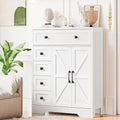 Vabches Farmhouse Storage Cabinet with 2 Doors and 5 Drawers, Freestanding Bathroom Cabinets Kitchen Pantry, Floor Storage Cabinet Hutch Cupboard for Living Room/Bathroom/Kitchen.White