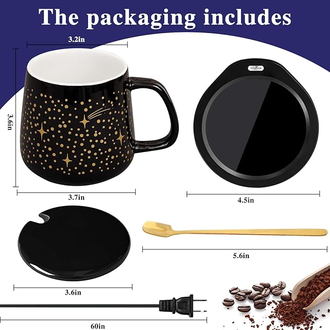 Waipfaru Coffee Mug Warmer Set, 2 Temperature Control & Auto Shut Off Mug Warmer for Desk, Gifts for Women, Heated Coffee Cup for Office, Home, Gift Set for Birthday, Christmas