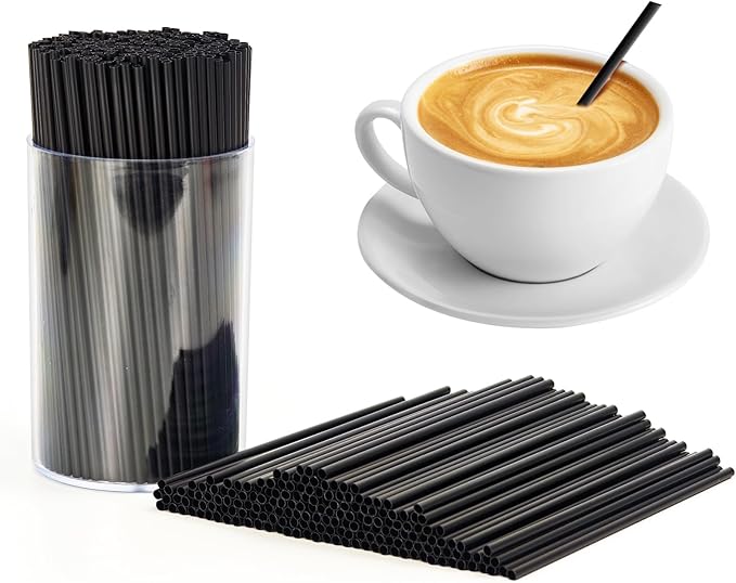 500 Pcs Coffee Stirrers Straws, 5 Inch Disposable Bar Straws for Drinks Short Cocktail Stirrers Straws for Coffee Juice Whiskey and Acrylic Stir Stick Holder (Black)