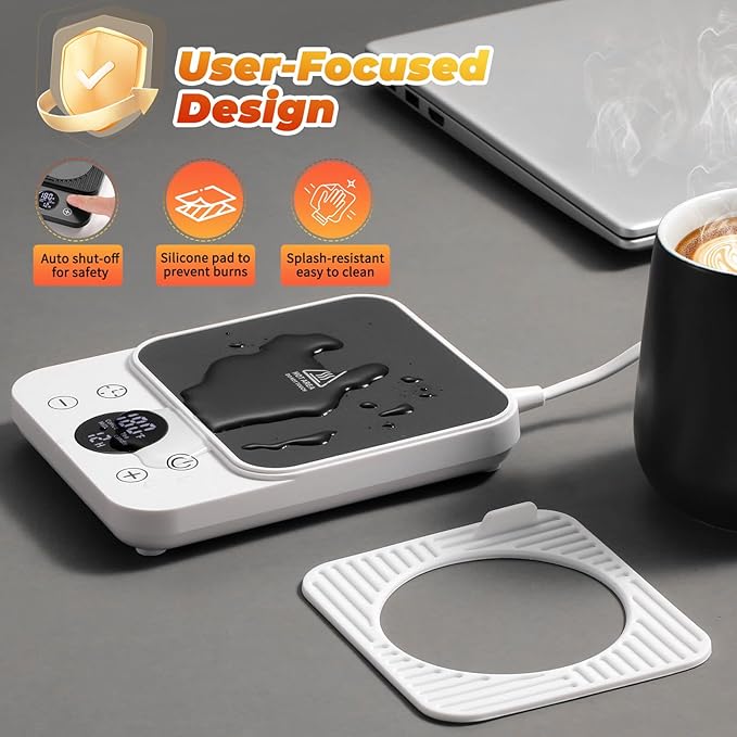Cup Warmer for Coffee - Fastest Heating, Coffee Cup Warmer for Desk Auto Shut Off, 1-12h Timer for Scheduled Start, Electric Beverage Warmer for Coffee, Tea & Candles (White, NO Cup)