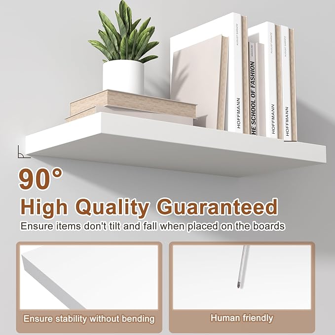 12 Inch Deep Floating Shelves for Wall 3 Pack Floating Shelfs Large Storage Space Wall Decor Display Shelf for Bathroom Living Room Bedroom Kitchen 40" W x 12" D x 1.2" H White