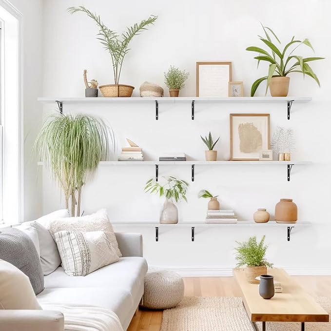 Kaboon 55 inch Long 10 inch Deep Floating Shelves for Wall Set of 2, Large Open Shelves Wall Mounted, Space Saving Home and Commercial Use, White Rock