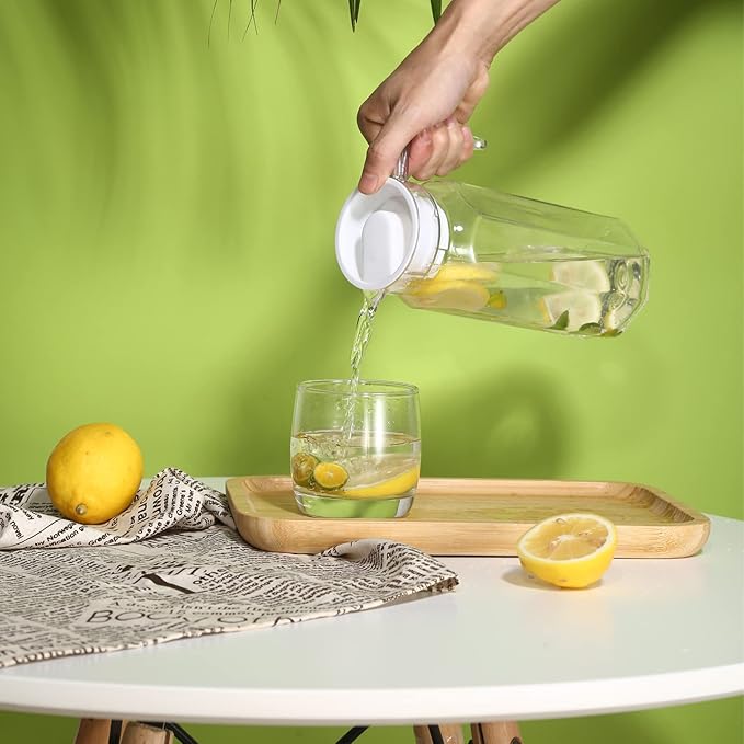 Acrylic Pitcher 37 oz, OEH Unbreakable Clear Plastic Pitcher with Lid, BPA-Free, Heat-Resistant Small Plastic Water Pitcher for Tea, Sangria, Lemonade, Juice, Milk, Octagonal
