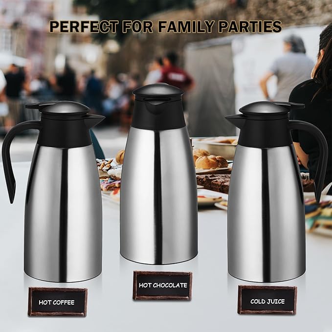 6 Pcs Coffee Carafes for Keeping Hot 68 oz Insulated Stainless Steel Thermal Coffee Carafe Drink Dispenser Flask for Tea with 4 Brushes, Keep 12 Hours Hot 24 Hours Cold(Silver)