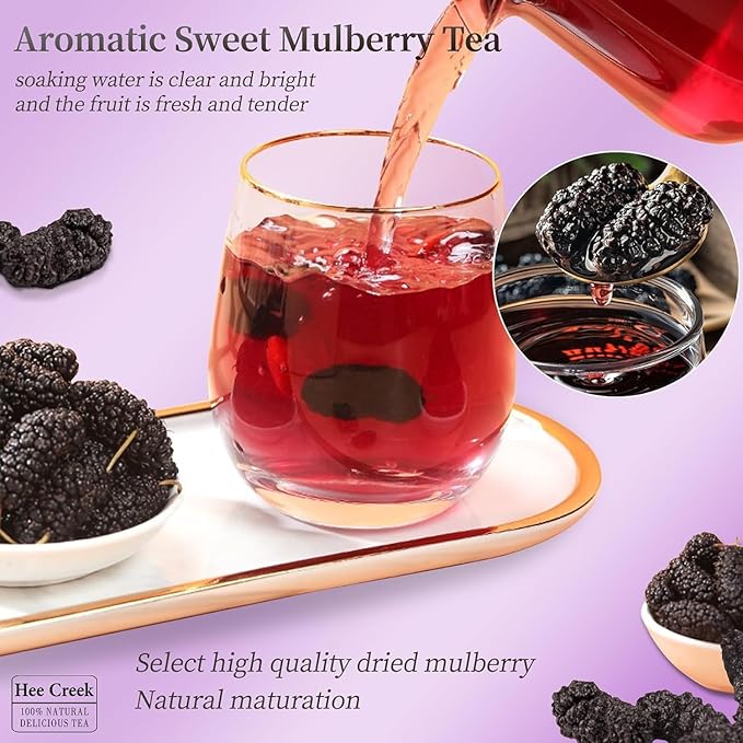 Hee Creek Top Grade Dried Mulberries Black Mulberry Tea 280g/10oz Wild Black Mulberry Dried Fruit No Sugar Added & No Additives Sand Free Nourishing 桑葚 桑葚干