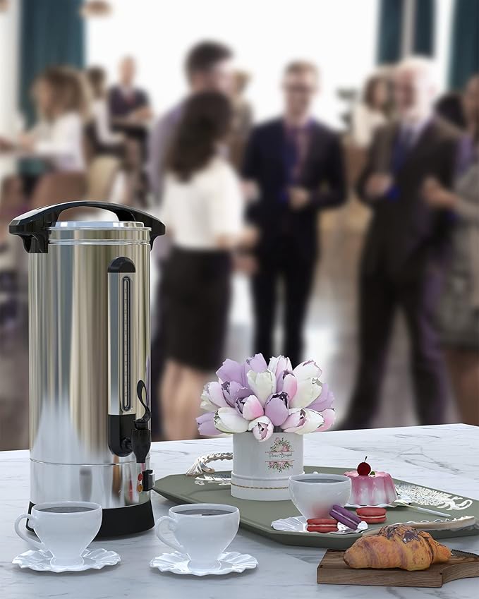 110 Cup Coffee Urn, 16L/3.51Gal Large Capacity Stainless Steel Hot Beverage Dispenser, Fast Brew Rapid Extraction, Auto Temperature Control Faucet, Commercial Coffee Maker for Party Buffet Catering