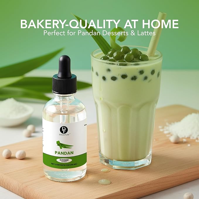 Dolce Flav Pandan Extract, Water Soluble – 2 oz | Southeast Asian Flavoring for Baking, Desserts, Beverages & Syrups – Sugar Free, Kosher, Allergen Free