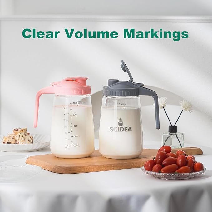 32oz Glass Pitcher with Lid, Heat & Cold Resistant, Leak-Proof Wide-Mouth Milk Fridge Storage Container, High borosilicate glass, Mason jar for Coffee, Iced tea, Milk, Food Storage – Green