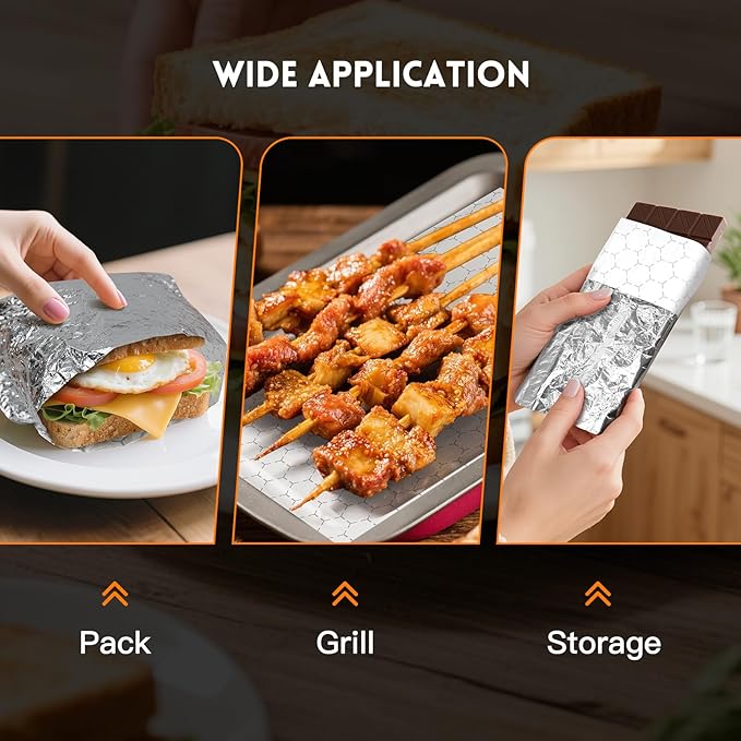 EcoDispose Pre-Cut Insulated Foil Sandwich Wrap Sheets Grease-Resistant for Hot Food (10-1/2" x 14",100 PCS)