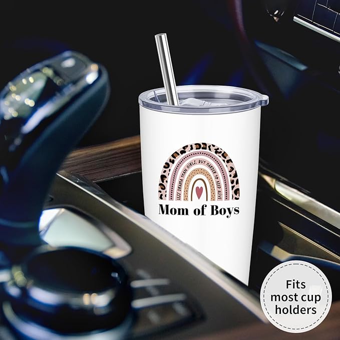 Boy Mom Christmas Gifts 20oz Stainless Steel Tumbler, Boy Mom Mothers Day Gift, Boys Moms Gifts for Women, Gift for New Moms of Baby Boys