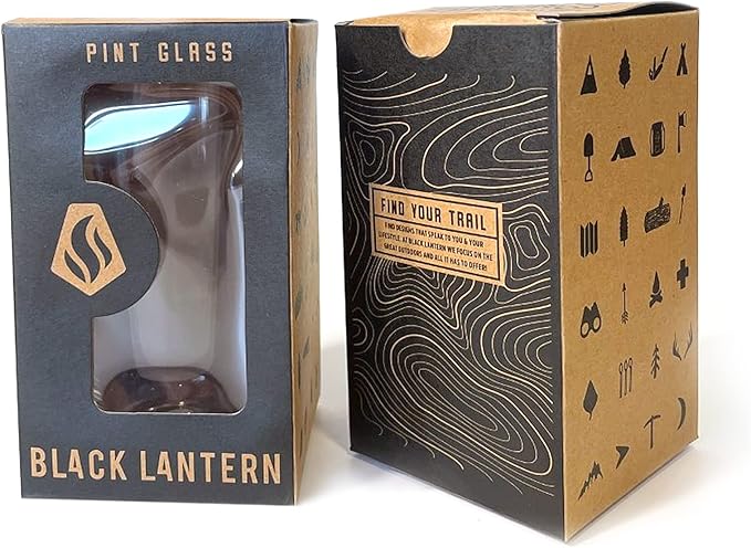 Black Lantern Set of 2 Pint Glasses – Screen Printed Drinking Glasses - 16 oz Highball Water Glasses Cups Sets Beer Glasses Tumblers Bar Glasses for Home and Kitchen (Forager)