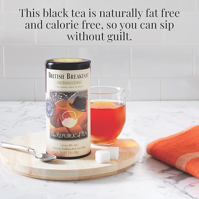 The Republic of Tea - British Breakfast Tea 2.8 oz Tin, 50 Tea Bags, Gourmet Black Tea | Caffeinated