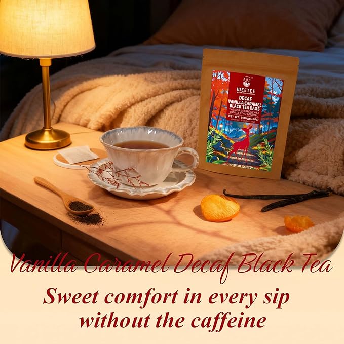 WT WEETEE Decaf Vanilla Caramel Black Tea, 50 Count CO2 Decaffeinated Black Tea Bags | Caramel Vanilla Flavored | Smooth & Mellow Dessert-Inspired
