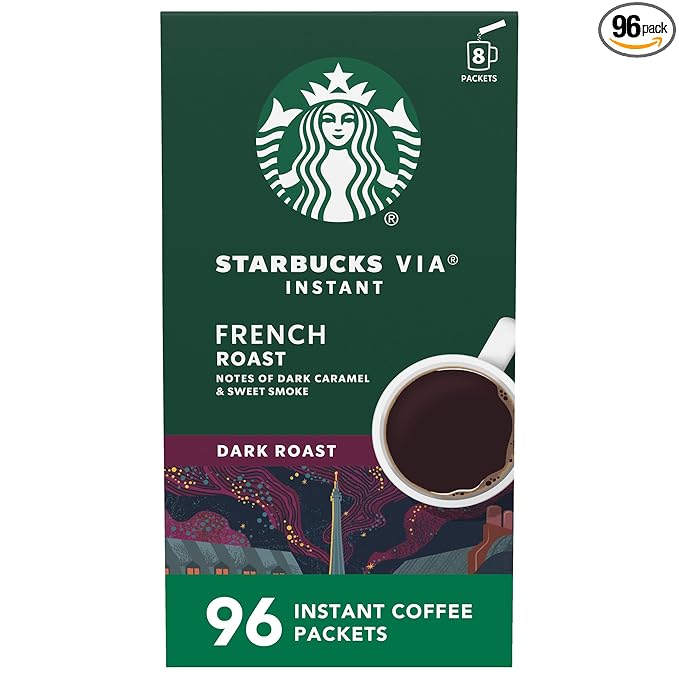 Starbucks VIA Instant Coffee, Dark Roast Coffee, French Roast, 100% Arabica, Single-Serve, 1 Box (8 Packets)