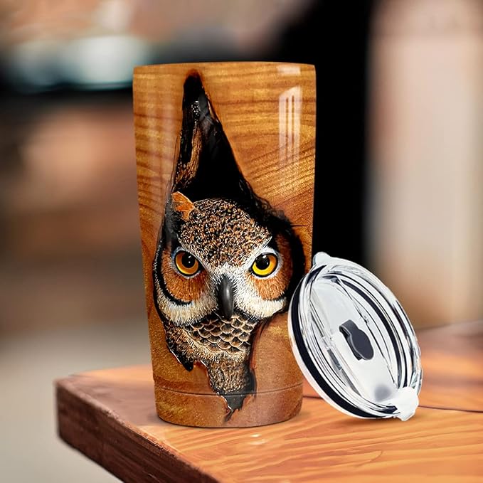 winorax Tumbler 20oz Owl Gifts For Owl Lovers Women Girl Men Boy Owls Wooden Drawings Tumblers Coffee Travel Mug Cup With Lid Owls Gifts For Birthday Christmas