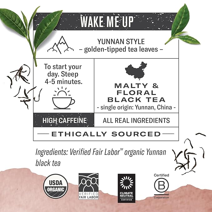 Numi Organic Chinese Breakfast Tea, 100 Black Tea Bags, Full Bodied Yunnan Black Tea, Malty & Floral, Caffeinated