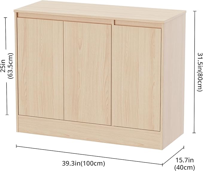 Buffet Cabinet with Storage, Coffee Bar Cabinet with 3 Doors and Adjustable Shelf, Modern Kitchen Buffet Sideboard for Living Room, Kitchen, Oak