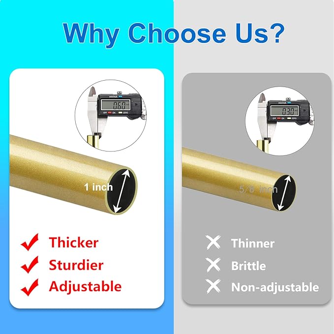 Curtain Rods for Windows 16 to 88 Inches Adjustable Length 1 Inch Diameter Window Curtain Rod with Aluminium Finials, Flash Gold
