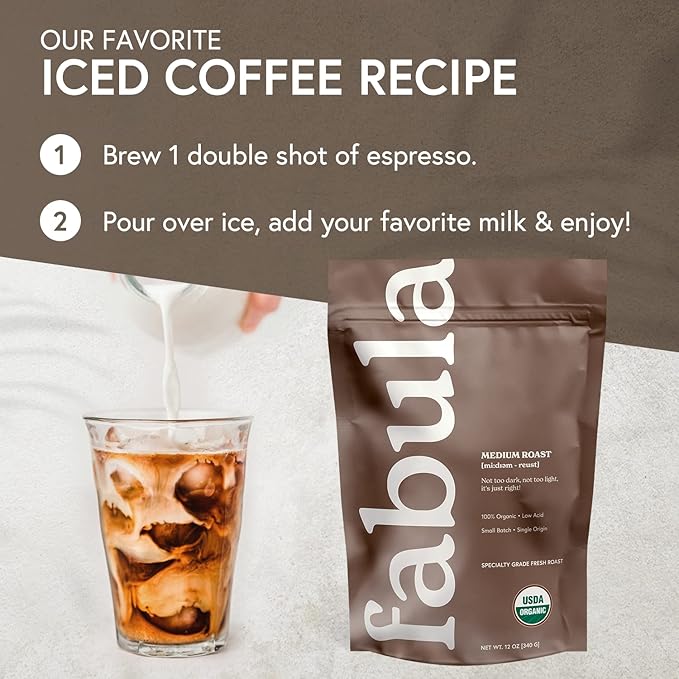 Fabula Low Acid Coffee, USDA Organic Ground Coffee Medium Roast - Non GMO - No Molds - Mycotoxins Pesticides Free - Single Origin Coffee - 12 oz