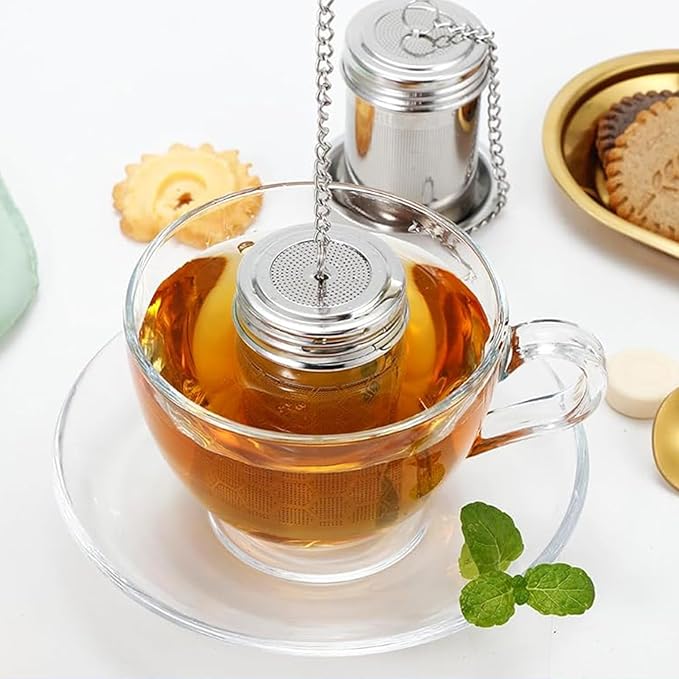 2 Pack Tea Strainers for Loose Tea, 304 Stainless Steel with Chain Hook,Extra Fine Mesh Tea Infuser for Brew Tea Spices & Seasonings