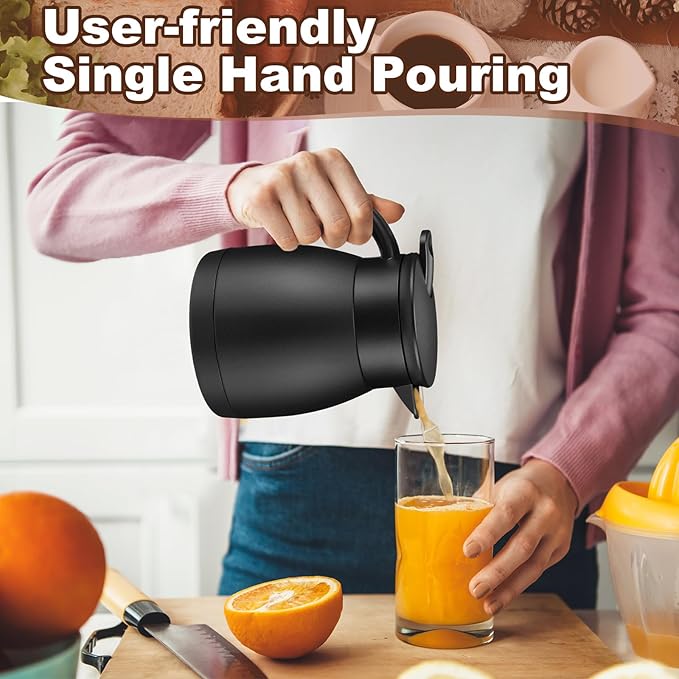 Uiifan 2 Pcs 17 Oz Thermal Coffee Carafe Stainless Steel Insulated Vacuum Coffee Carafes Double Walled Vacuum Thermal Pot Flask with Brushes for Keeping Cold Hot Tea Water Milk Home Office (Black)