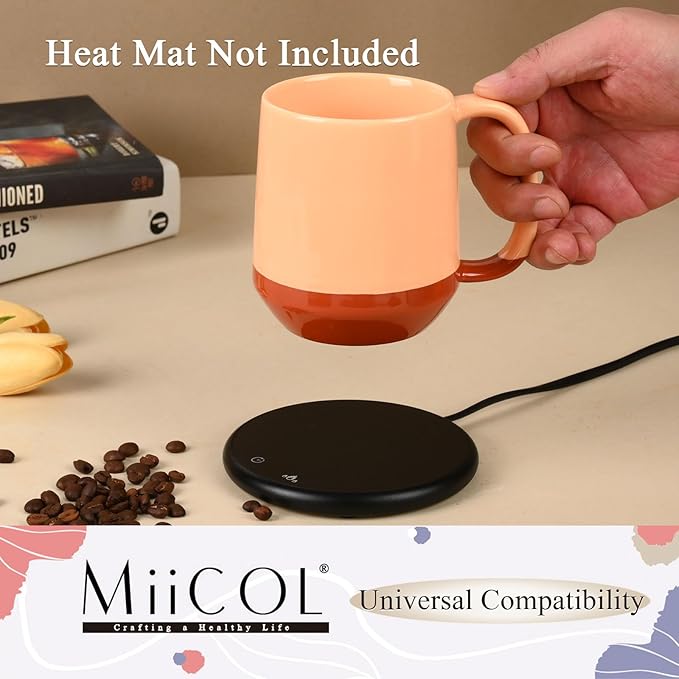 Miicol Ceramic Coffee Mug, 16 oz Large Coffee Cup, Tea Mug with Handle, Flat Bottom Mug for Men, Women, Office, Microwave and Dishwasher Safe, Multi-Color, Caramel Peach