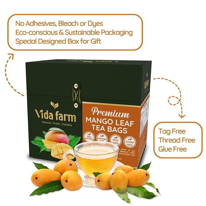 VIDA FARM 125 Mango Tea Bags, 100% Natural Dried Mango Leaves Herbal Tea Bags, Handpicked Leaves Tea, No Sugar, No Caffeine, Vegan