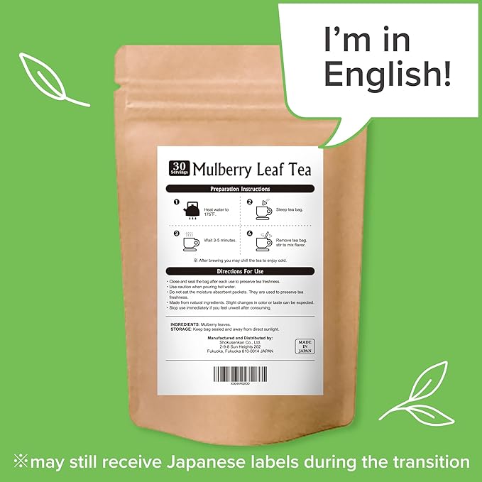 Onkatsu Farm Mulberry Leaf Premium Japanese Tea Bags, Sweet Herbaceous Flavor, Hot or Iced, Caffeine Free, 30 Total Tea Bags