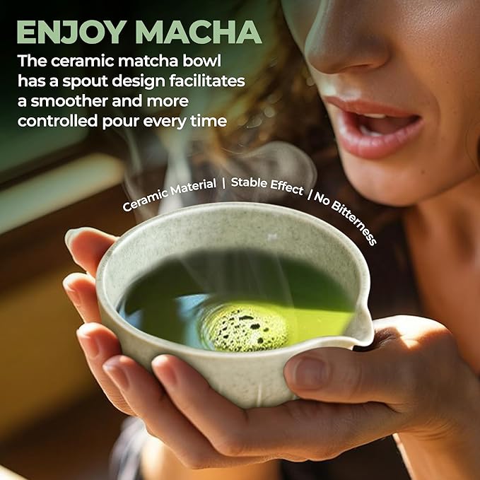 Matcha Tea Set – Japanese Tea Ceremony Set with 17 oz Handcrafted Matcha Bowl, Bamboo Whisk, Holder & Spout – 4 Pcs Gift Set for Matcha Lovers