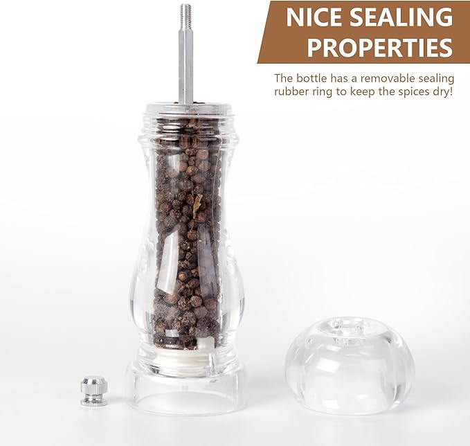 LHS 6 Inch Pepper Mill Grinder Salt Grinder, Arcylic Peppercorn Grinders with Adjustable Coarseness-Clear