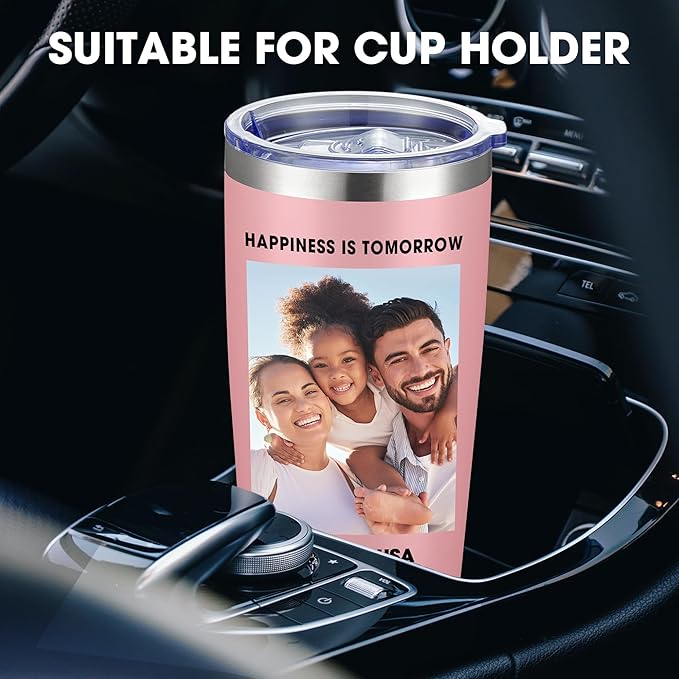 Personalized Coffee Tumbler Print in USA 20oz Stainless Steel Double Wall Insulated Coffee Cup With Text Photo Logo
