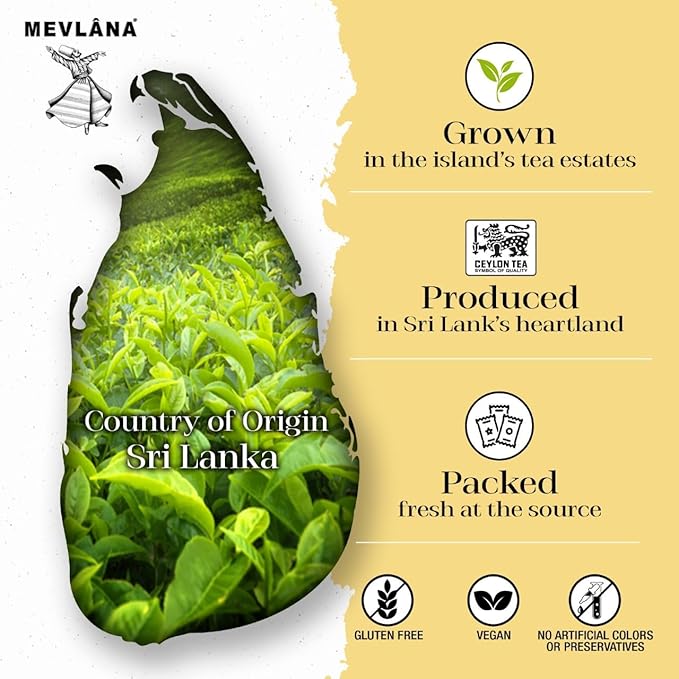 Mevlâna Pure Ceylon Tea Bags - Luxurious Blend | Premium Hand-Picked Black Tea with Rich Aroma & Flavor | Authentic Sri Lankan Tea