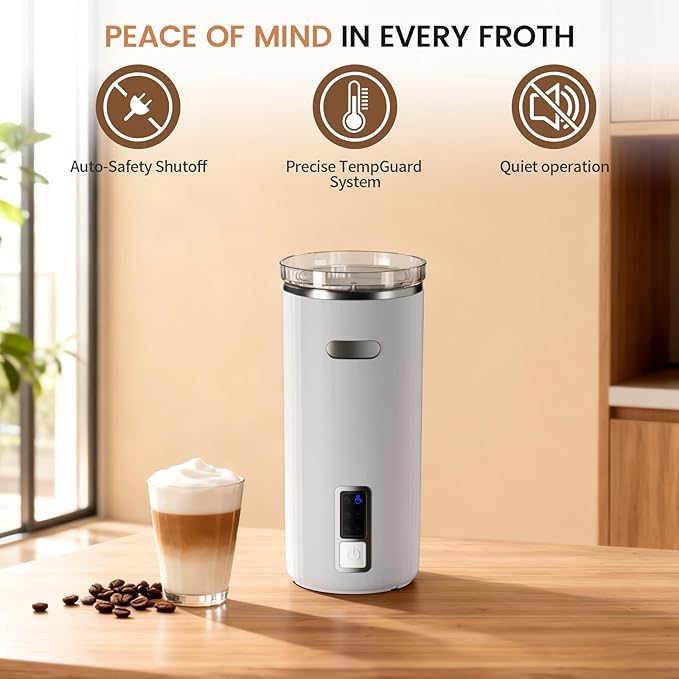 Kndko Electric Milk Frother, 6-in-1 Milk Frother and Steamer, Automatic Warm and Cold Foam Maker and Milk Warmer for Latte, Cappuccino, Macchiato, Perfect for Home and Office Use, Easy to Clean, White