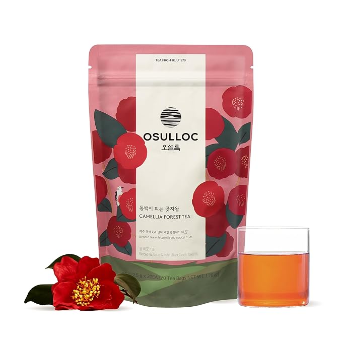 OSULLOC Camellia Tea (Sweet Tropical Fruit Scent) | Sweet Fruit Tea | 20 Pyramid Tea Bags, 1.76oz