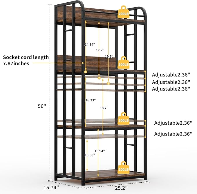TrailBlaze 4-Tier Bakers Rack for Kitchen with Storage, Industrial Microwave Stand Shelf, Coffee Bar for Small Spaces, Free Standing Kitchen Storage Shelf Rack for Living Room