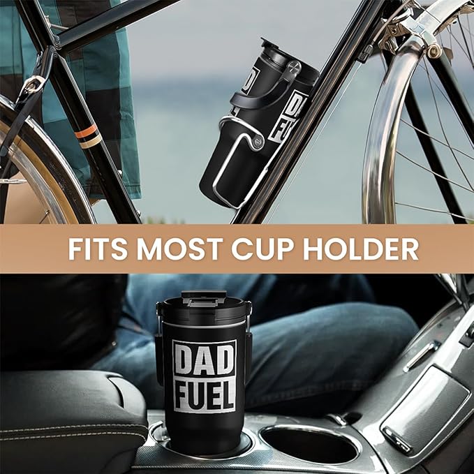 SANDJEST Dad Fuel Stainless Steel Insulated 30oz Tumbler with Carry Handle & Flip Straw Lid for Dad on Fathers Day, Birthday or Christmas