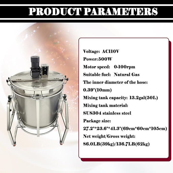 13.2Gal Automatic Hot Pot Base Stir-fry Machine Stainless Steel Stirring Frying Cooking Pot Wok Electric Food Mixer Agitator Hand Tilt Natural Gas Heating Mixing Machine 110V