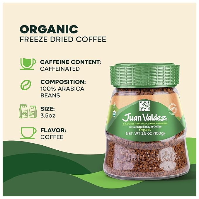 Juan Valdez Organic Freeze Dried Coffee, Classic Flavor 3.5 OZ - 100% Colombian Coffee USDA Organic Certified