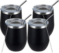 MEWAY 12oz/4 Pack Wine Tumbler Glasses with Lid - Stemless Double Wall Vacuum Stainless Steel Travel Tumbler - Keeping Cold & Hot for Wine,Coffee,Cocktails,Drinks-Family and Gifts (Black,Set of 4)