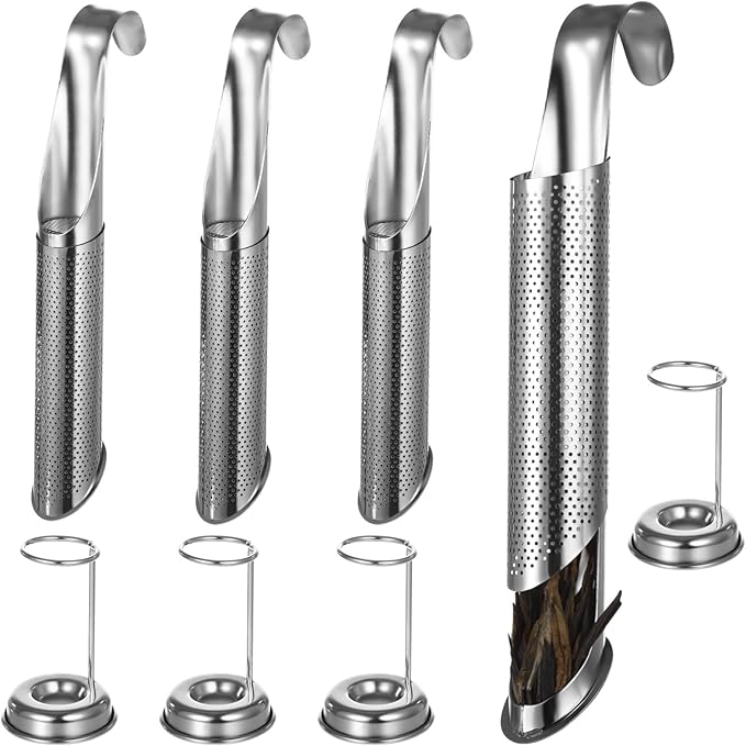4 Pcs Tea Infuser Set,Fine Mesh Tea Infuser for Loose Leaf Tea Stainless Steel Strainer With Hooks & Holders