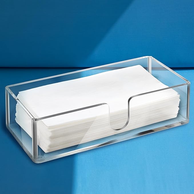 Acrylic Paper Towel Holder for Bathroom or Kitchen – Clear Countertop Dispenser for Trifold, Multifold, C-Fold Napkins, Disposable Hand Towels, Modern Napkin Tray, 9.85 x 4.75 x 2.75 Inch
